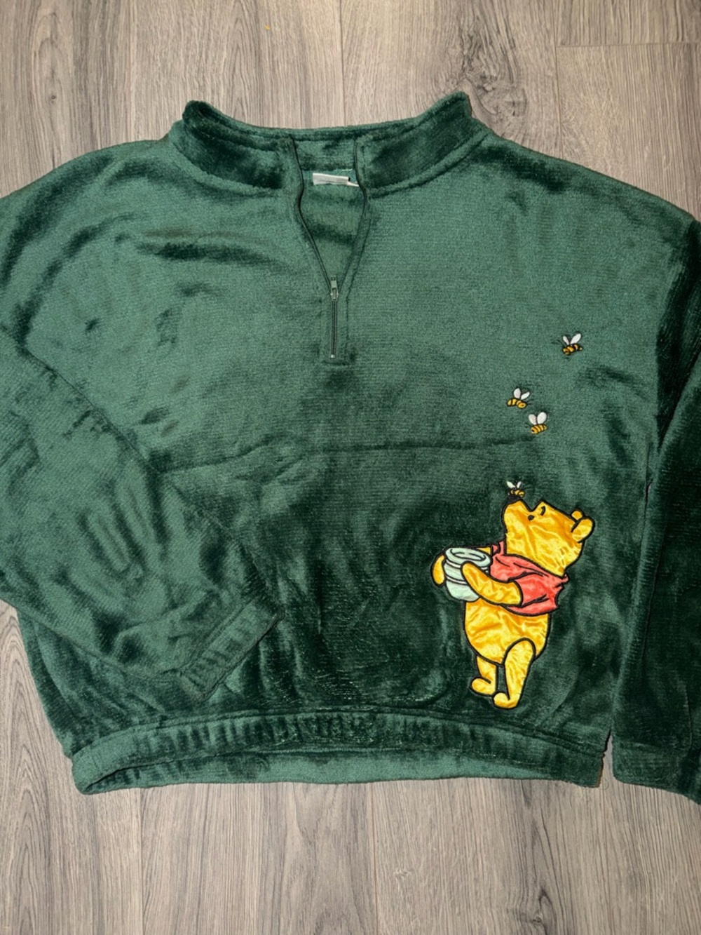 Disney Men's Dark Green Winnie the Pooh Half-Zip Plush Sweater